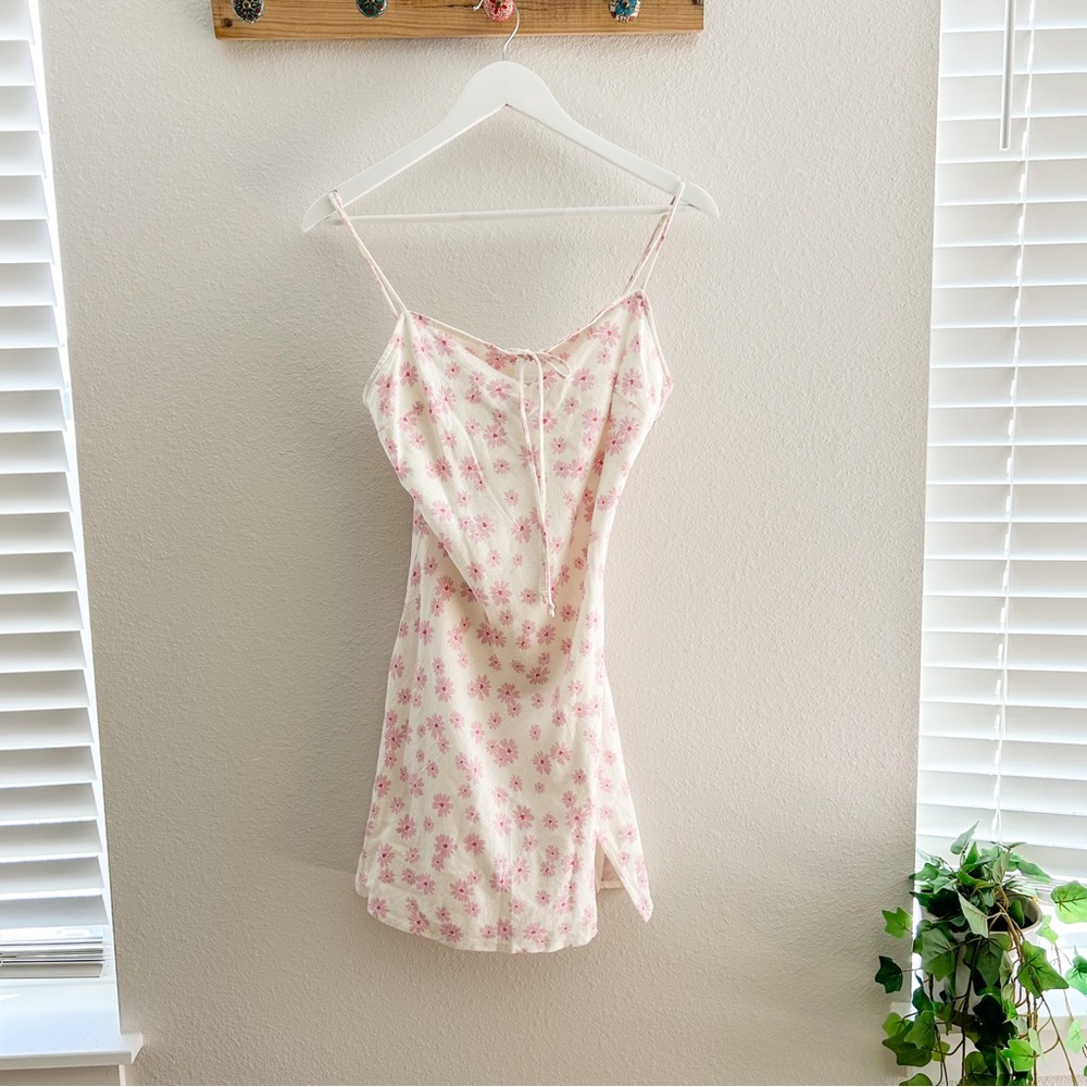 COTTON CANDY LA | Pink Floral Linen Mini Dress Medium Lace Up Back Zipper - Picture 3 of 9